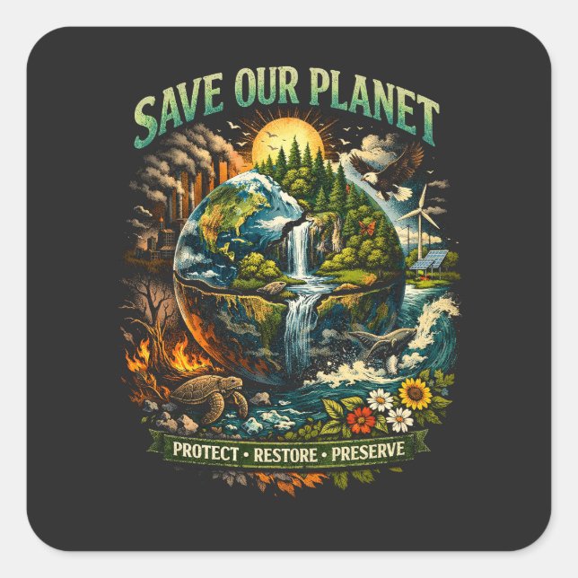 Adesivo Quadrado Save Our Planet (Frente)