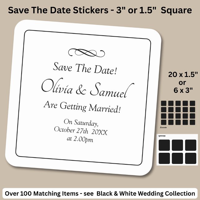Adesivo Quadrado Save The Date - Black & White with Infinity Scroll (Criador carregado)