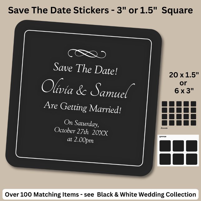 Adesivo Quadrado Save The Date - Black & White with Infinity Scroll (Criador carregado)