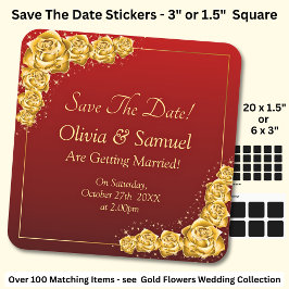 Adesivo Quadrado Save The Date - Gold Flowers Maroon Red