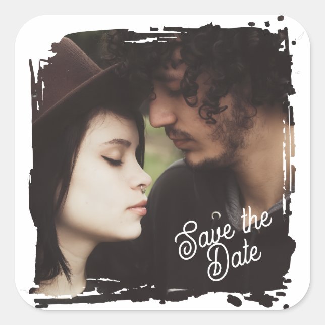 Adesivo Quadrado Save the Date | Unique Photo Template Wedding (Frente)