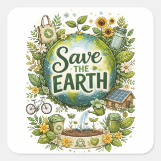Adesivo Quadrado Save the Earth – Eco Sticker