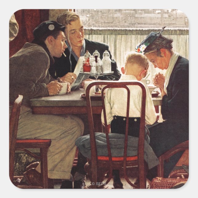 Adesivo Quadrado Say Grace por Norman Rockwell (Frente)
