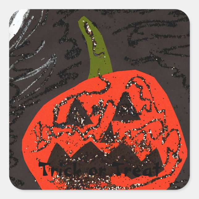 Adesivo Quadrado Scary Glitter Jack o' Lanterna (Frente)
