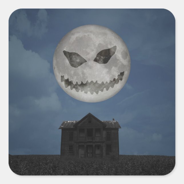 Adesivo Quadrado Scary Jack O Lantern Halloween Moon (Frente)