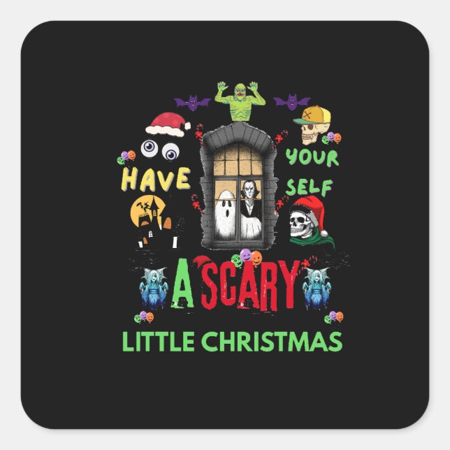 Adesivo Quadrado Scary Little Christmas Horror Holiday Design  (Frente)