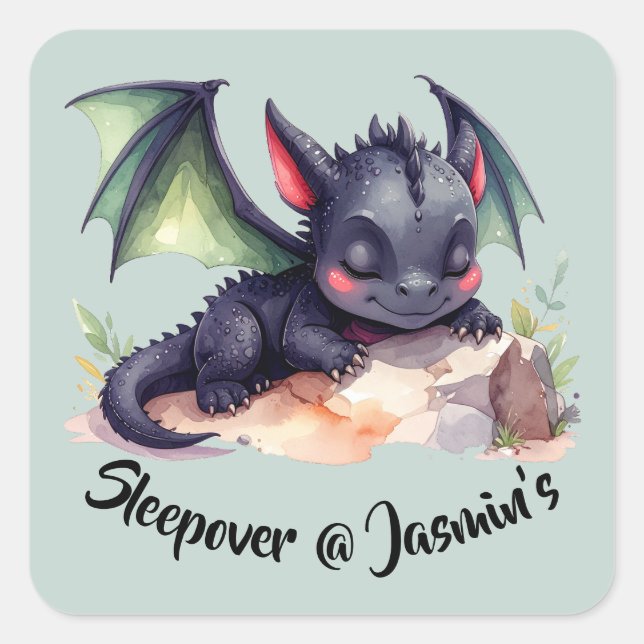 Adesivo Quadrado Schlafender Drache mit grünen Flügeln  (Frente)