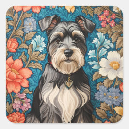Adesivo Quadrado Schnauzer Alegre Inspirado em Florais de William M