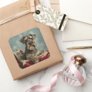 Adesivo Quadrado Schnauzer Cachorro Natal Festivo