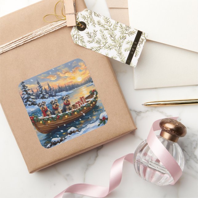 Adesivo Quadrado Schnauzer Christmas Boat Holiday (Presentear)