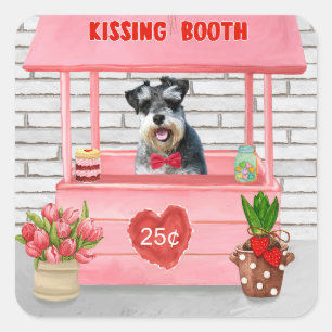 Adesivo Quadrado Schnauzer Dia de os namorados Cachorro Beijando Bo