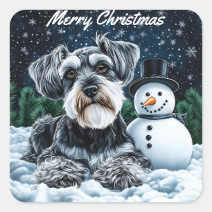 Adesivo Quadrado Schnauzer e Snowman no Natal