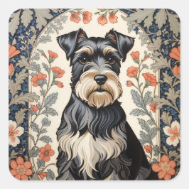 Adesivo Quadrado Schnauzer Elegante Floral Inspirado em William Mor