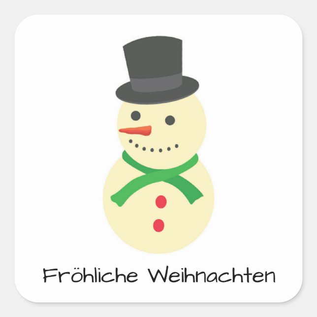 Adesivo Quadrado Schneemann Fröhliche Weihnachten (Frente)