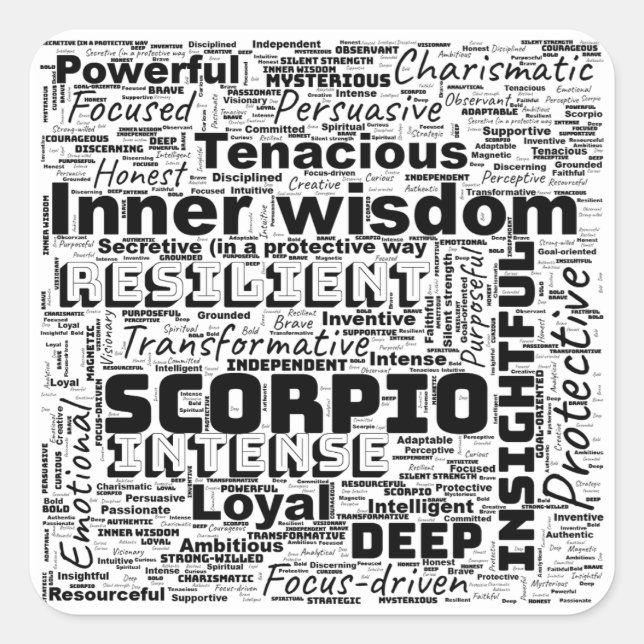 Adesivo Quadrado Scorpio Zodiac Word Cloud Inspiração (Frente)
