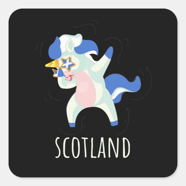Adesivo Quadrado Scotland Flag Dabbing Unicorn (Frente)