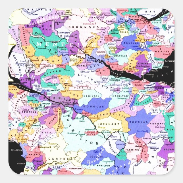 Adesivo Quadrado Scotland Map Scottish Clans Photo (Frente)