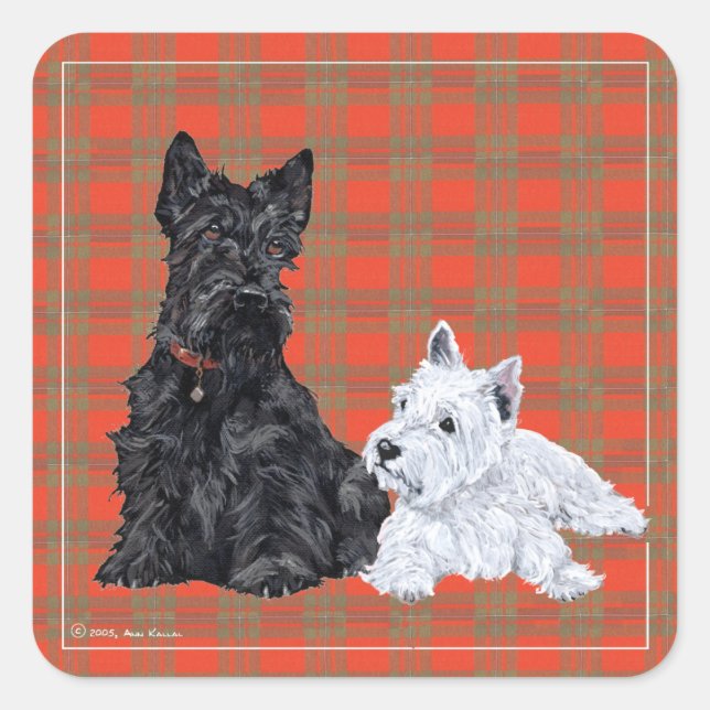 Adesivo Quadrado Scottie Adult & Westie Puppy (Frente)