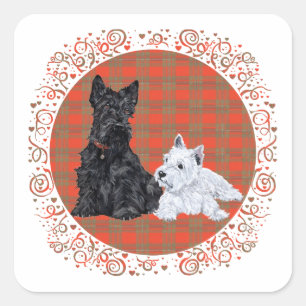 Adesivo Quadrado Scottie Adulto & Filhote Westie