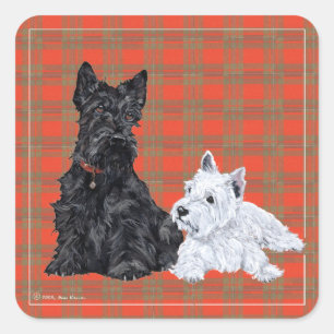 Adesivo Quadrado Scottie Adulto & Filhote Westie