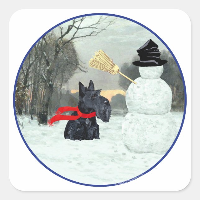 Adesivo Quadrado Scottie e Boneco de Neve (Frente)