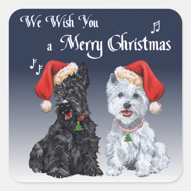Adesivo Quadrado Scottie & Westie Christmas Carols (Frente)
