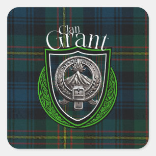 Adesivo Quadrado Scottish Clan Grant Tartan e Crest