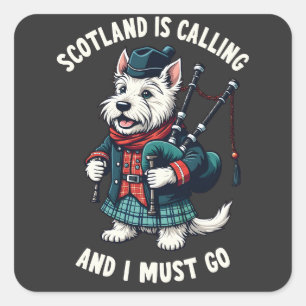 Adesivo Quadrado Scottish Terrier Dog Scotland Está Chamando E Eu P