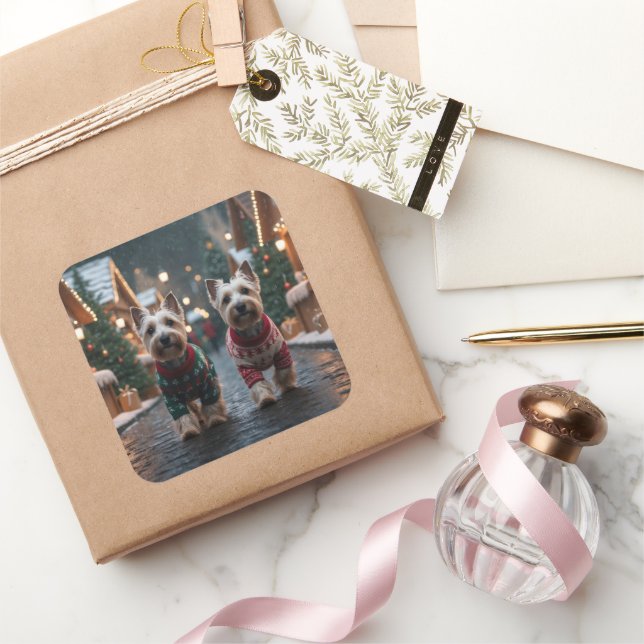 Adesivo Quadrado Scottish Terrier Dogs Christmas Snow Holiday (Presentear)