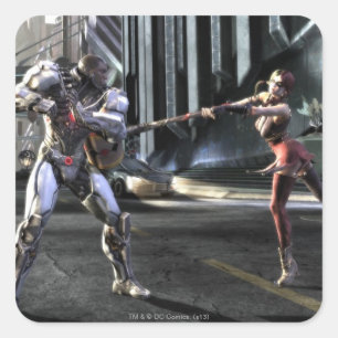 Adesivo Quadrado Screenshot: Cyborg contra Harley
