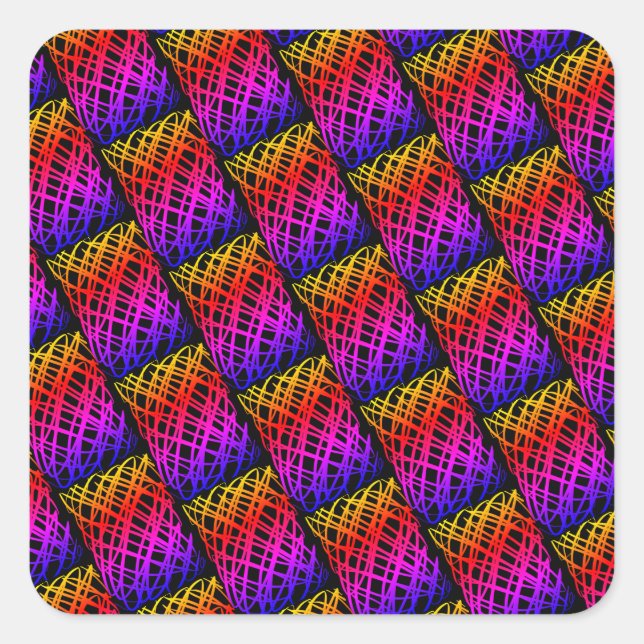 Adesivo Quadrado Scribble Simples | Meia Ponta | Fundo Preto | (Frente)