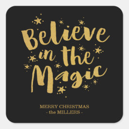 Adesivo Quadrado Script Acredite Na Magia Natal Preto Dourado 