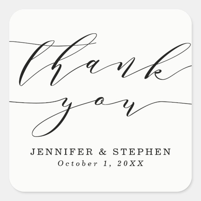 Adesivo Quadrado Script Chic | Casamento Obrigado (Frente)