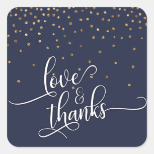 Adesivo Quadrado Script de Amor e Obrigados, Dourado Confetti Midni
