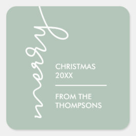 Adesivo Quadrado Script de Natal Merry Verde Moderno personalizado