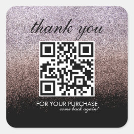 Adesivo Quadrado Script de QR Code de Agradecimento Rosa Brilho Fal