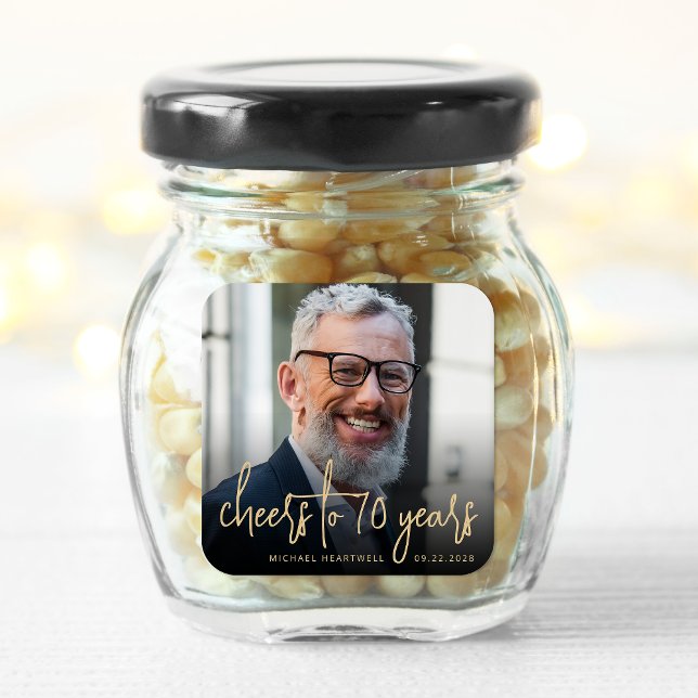 Adesivo Quadrado Script Dourado de saudação de fotos da Festa de an (Criador carregado)