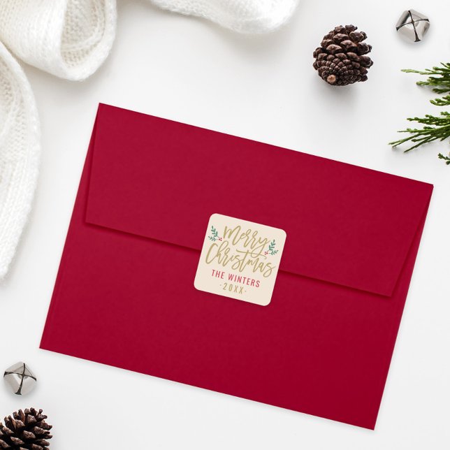 Adesivo Quadrado Script Dourado moderno - Feliz Natal (Criador carregado)