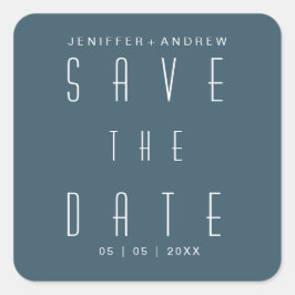 Adesivo Quadrado Script Minimalista Moderno Azul Salvar Data