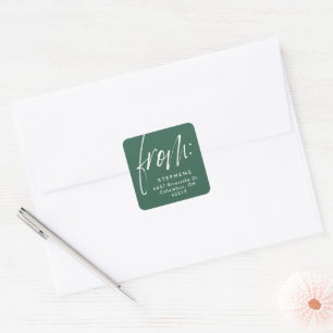 Adesivo Quadrado Script moderno de endereço de retorno verde simple
