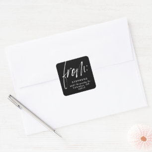 Adesivo Quadrado Script moderno do endereço de retorno branco preto