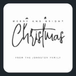 Adesivo Quadrado Script simples de Feliz moderna e Bright Christmas<br><div class="desc">Script simples de Feliz moderna e Bright Christmas</div>