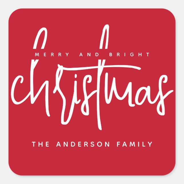 Adesivo Quadrado Script simples de Feliz moderna e Bright Christmas (Frente)