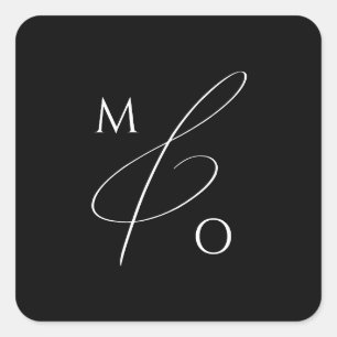 Adesivo Quadrado Script Whimsical   Selo de Envelope Monograma Pret