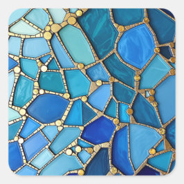 Adesivo Quadrado Sea of Waves Blue and Gold Mosaic Fine Art