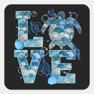 Adesivo Quadrado Sea Turtle Love Shirt Ocean Beach Amantes de os an