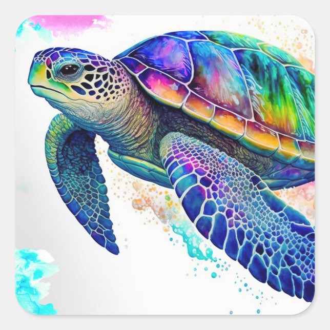 Adesivo Quadrado Sea Turtle Ocean Marine Life Beach Nature (Frente)
