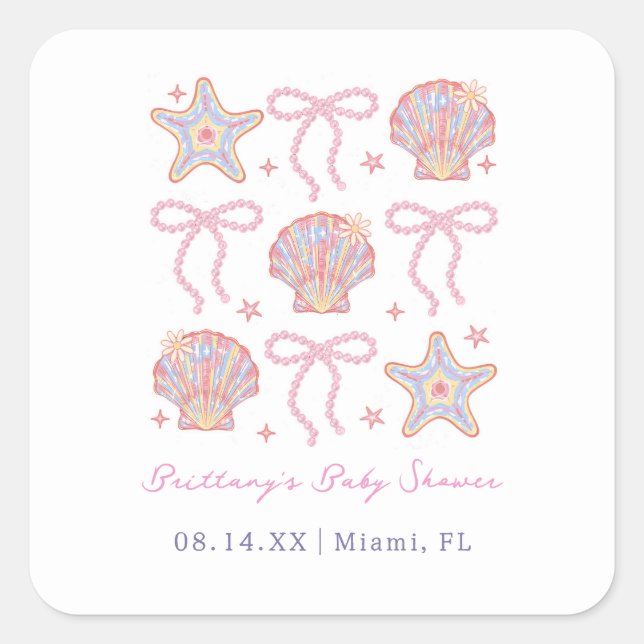 Adesivo Quadrado Sea You Logo Baby Girl Coaster Chá de fraldas (Frente)