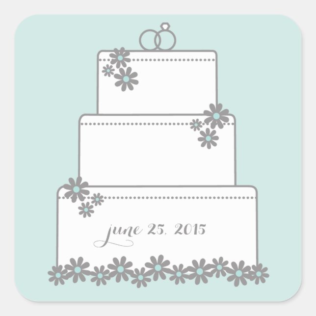 Adesivo Quadrado Seafoam Green Weding Cake Favor Stickers (Frente)