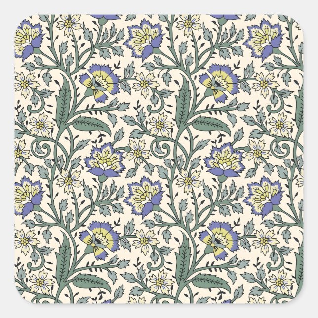 Adesivo Quadrado Seamless blue, yellow, and white floral pattern  (Frente)